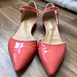 Italian made patent leather peach (?) coloured shoes in size 36
